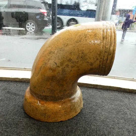 VINTAGE SALT GLAZED CERAMIC ELBOW PIPE H.500mm