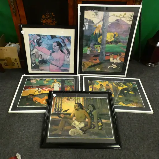 5 LARGE FRAMED GANGUIN PRINTS 680x490mm