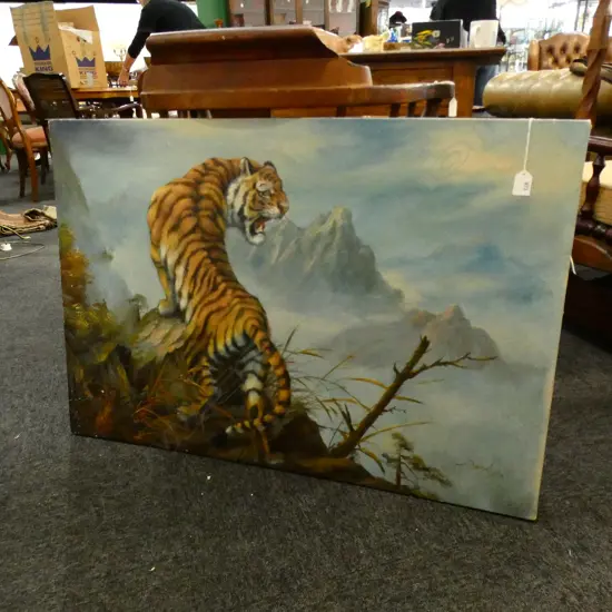 LG OIL ON BOARD TIGER - SIGNED DANDY 660 X 940MM