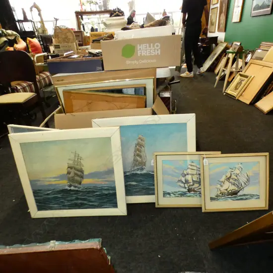 5 SAILBOAT ARTWORKS; 3x PAINT BY NUMBERS + PR LARGE OIL ON CANVAS 430X485mm 