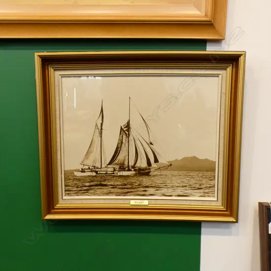 REPRINTED SEPIA PHOTOGRAPH; SAILBOAT 'NGARU' 390x495mm