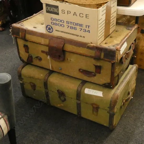 2 LARGE VINTAGE CANVAS & LEATHER SUITCASES W.810mm