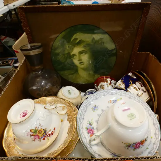 BOX LOT ASST. CHINA; SHELLEY TRIO, PRINT ETC