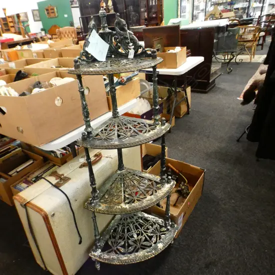 4 TIER GREEN PAINTED CAST IRON WHAT NOT / PLANT STAND AF H.1260mm