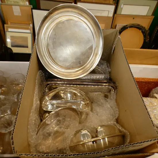 BOX LOT OF SILVER PLATED TERRINES