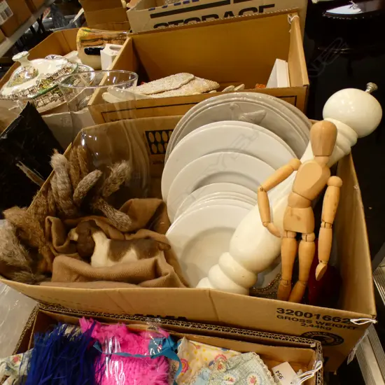 BOX LOT PLATES, THROW, ETC