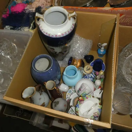 RUSKIN BLUE LUSTRE VASE TRICKE GLAZE 210MM AF WITH OTHER A/F CHINA