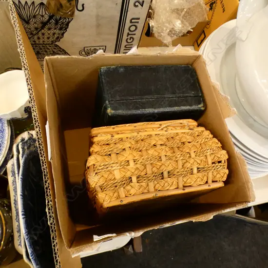 SEWING BASKET AND LEATHERETTE JEWELLERY BOX