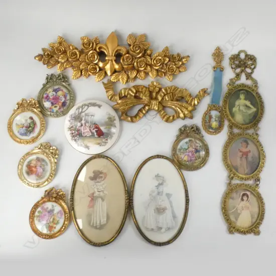 BOX ASST SM GILT FRAMES & VINTAGE PICTURES ETC..