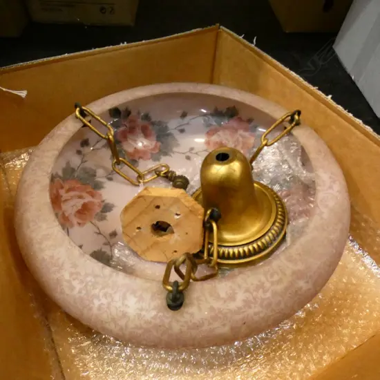 CIRCULAR HANGING CEILING  LIGHTSHADE PINK FLORAL PATTERN 350MM DIA WITH FITTINGS