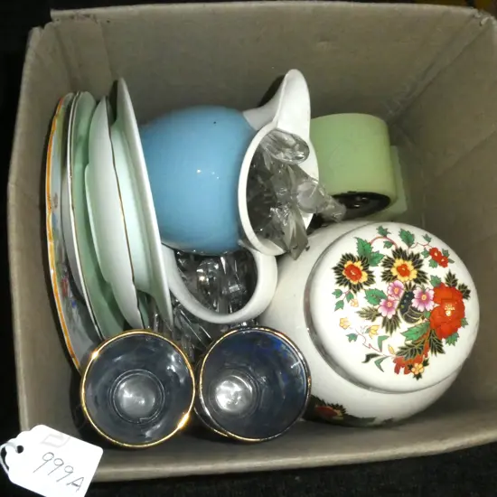 BOX LOT GINGER JAR, CHINA, LUSTRE PIECES ETC
