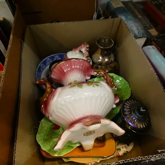 BOX ASST CHINA, GLASS ETC. INCL ROYAL DOULTON COACHING DAYS 