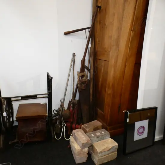 10 ASST. VINTAGE TOOLS + 8 BRICKS 