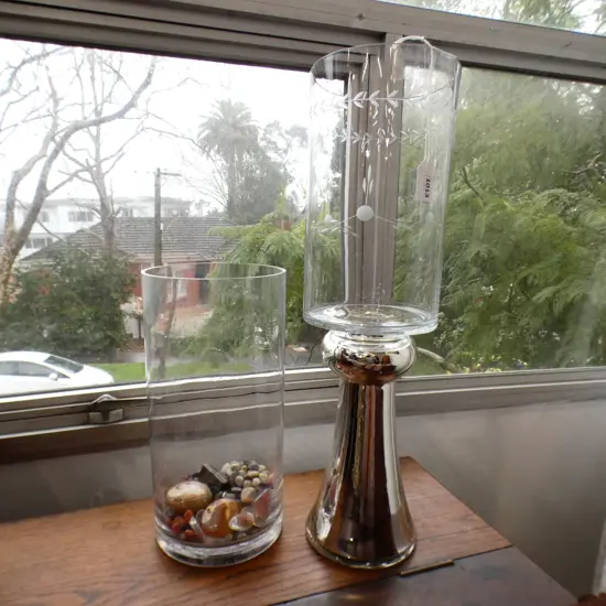 2 TALL GLASS VASES H490mm