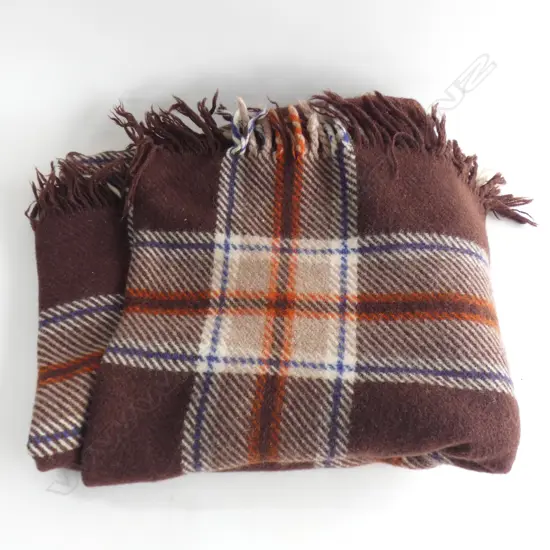 WOOL TRAVEL RUG - BROWN/BLUE/ ORANGE TONES