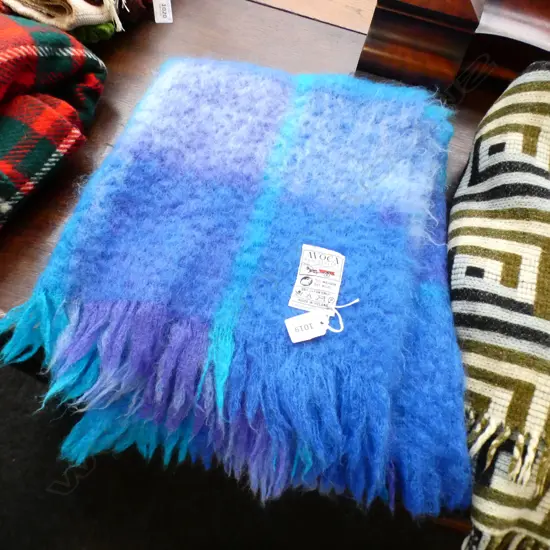 IRISH AVOCA HANDWEAVERS BLUE & PURPLE RUG 70% MOHAIR 30% WOOL