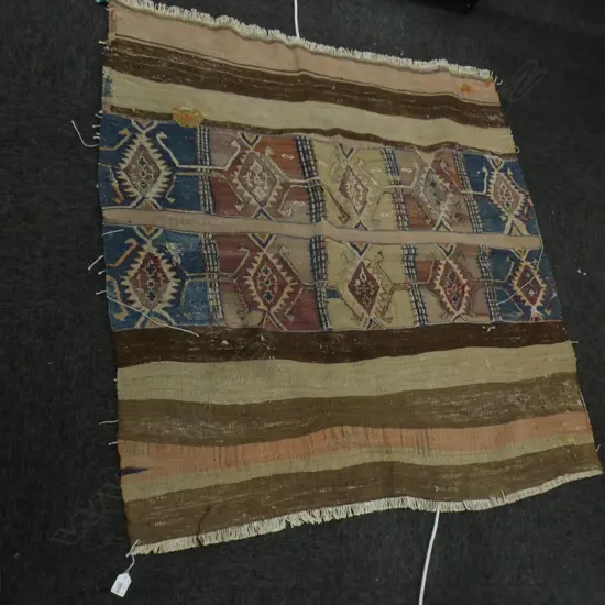 SMALL WOVEN KELIM RUG (repairs and faded) 1080 x 1150mm