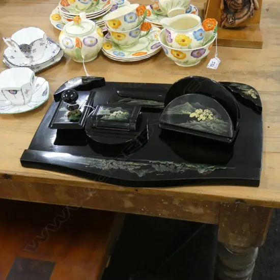 6 PCE ORIENTAL BLACK LACQUER DESK SET