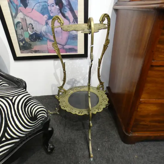 2 TIER VICTORIAN STYLE BRASS SIDE TABLE H.710mm