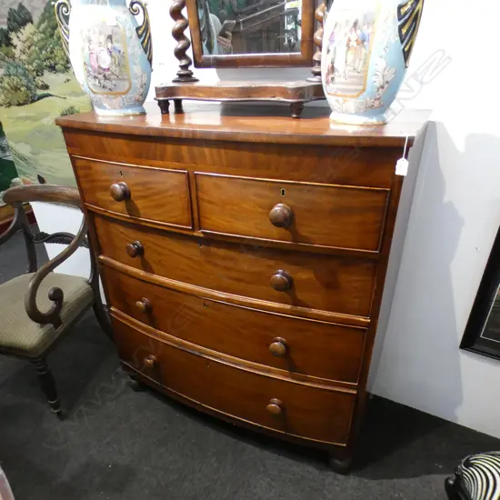 ANTIQUE BOW FRONT 5 DRAWER CHEST 1075x515x1210mm