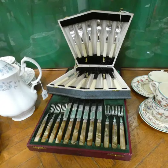 2 SETS CASED CUTLERY; FRUIT & FISH