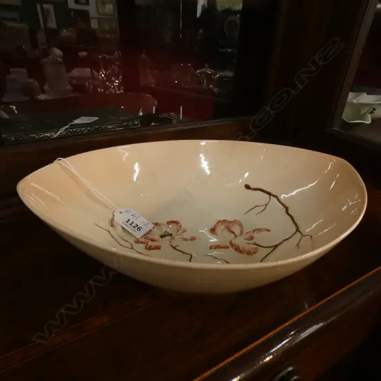 CARLTONWARE LARGE OVOID DISH PINK COLORWAY WITH LEAF AND BRANCH DECORATION 265MM LONG