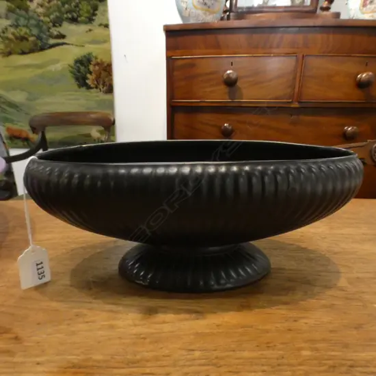 BLACK CROWN LYNN OVAL TROUGH VASE