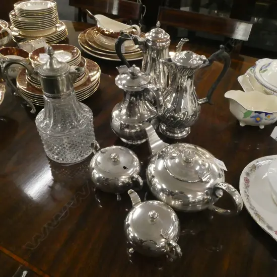 3 PCE EP TEA SERVICE, 2 COFFEE POTS, CLARET JUG, HOT WATER JUG 