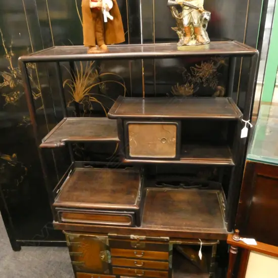 OLD ORIENTAL ROSEWOOD SMALL DISPLAY CABINET PR DOORS SHELVES & 1 DRAWER 765x300x750mm