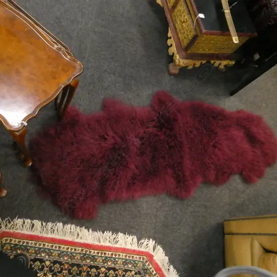 TIBETAN LAMB HIDE; LONG CURLY WOOL IN BURGANDY 1600x600mm
