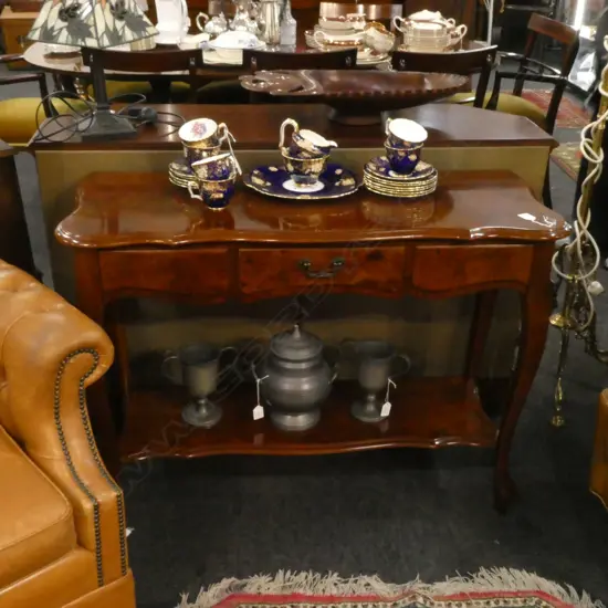 BURR WALNUT MODERN 2 TIER HALL TABLE SERPENTINE L.1020mm