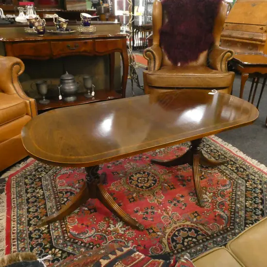 1960s REGENCY STYLE TWIN PEDESTAL COFFEE TABLE MAHOGANY L.1190mm
