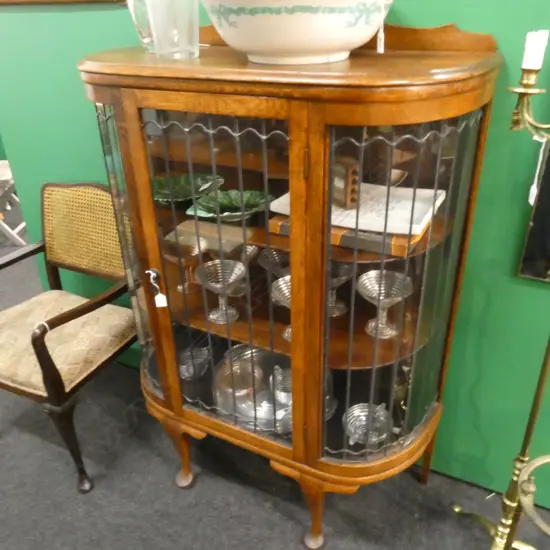 VINTAGE OAK LEAD LIGHT CHINA DISPLAY CABINET 960x410x1330mm