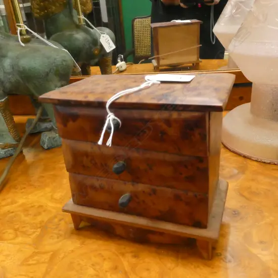 MINIATURE 3 DRAWER BURR AND FLAME KAURI CHEST 125MM HIGH 130MM ACROSS