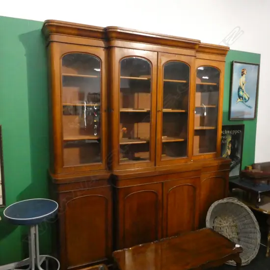 LARGE MAHOGANY BREAKFRONT BOOKCASE SIDEBOARD BY SCULLER and CHISHOLM   2070mm x 510mm x 2350mm