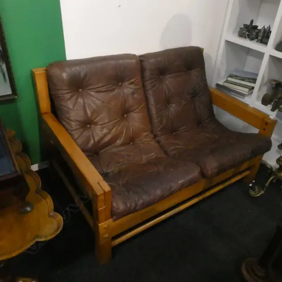 RETRO WOOD FRAMED LEATHER SOFA W.1250mm