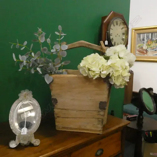 VINTAGE STYLE WOODEN BUCKET EX CORSO DE' FIORE H.560mm + FAUX FLOWERS