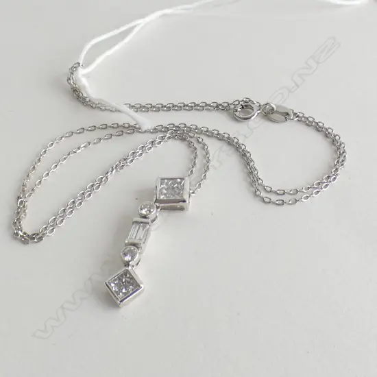 18CT W/GOLD & DIA. PENDANT ON CHAIN. 5 drops set w dia's retail $2300