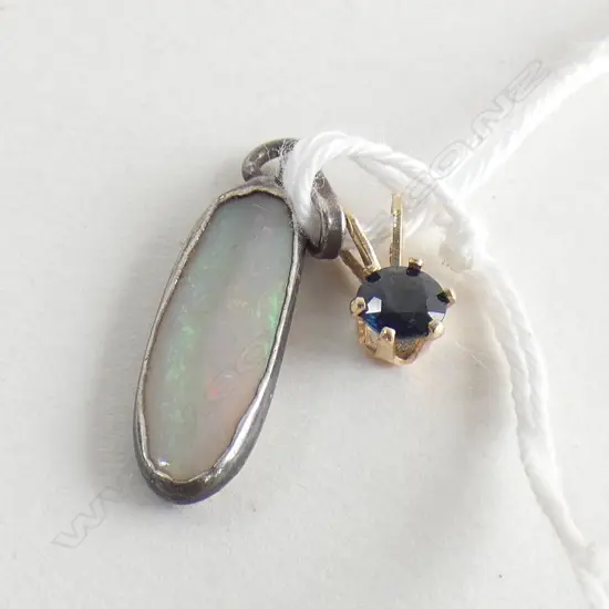 2 PENDANTS.14CT GOLD & SAPPHIRE + SIL. & OPAL