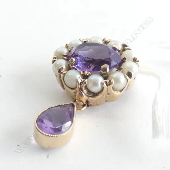9CT GOLD PEARL AND AMETHYST PENDANT