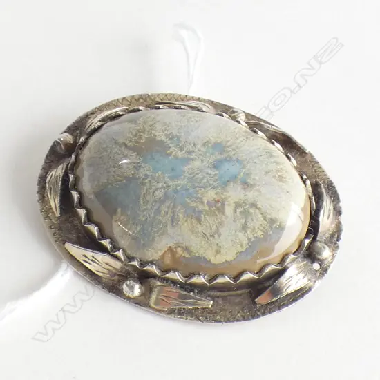 SILVER ARTS & CRAFTS BROOCH MOSS AGATE LGE PANEL W.48mm
