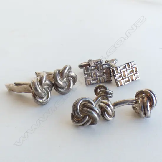 3 PRS STG CUFFLINKS; DUNHILL, TIFFANY KNOTS & OTHER 47.5 GRAMS