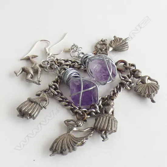 PR LG AMETHYST DROP EARRINGS + BALLET CHARM BRACELET