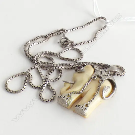 VINTAGE SILVER & IVORY PENDANT NECKLACE