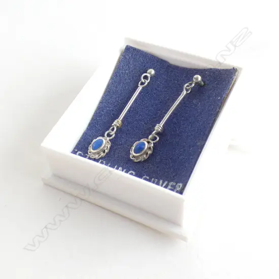 STG SILVER BLUE STONE DROP EARRINGS 