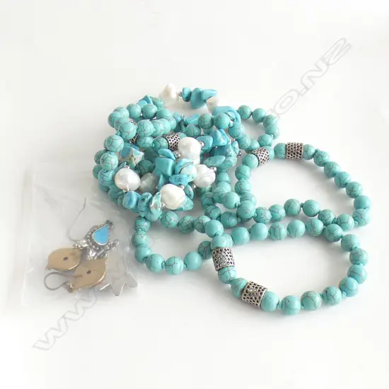 2 TURQUOISE ? NECKLACES & 2 PR EARRINGS
