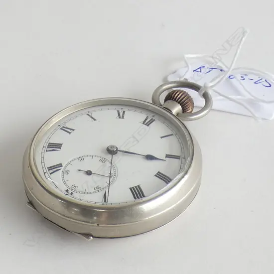 WHITE METAL POCKET WATCH C1910 RUNNING Dia.50mm. OPEN FACE