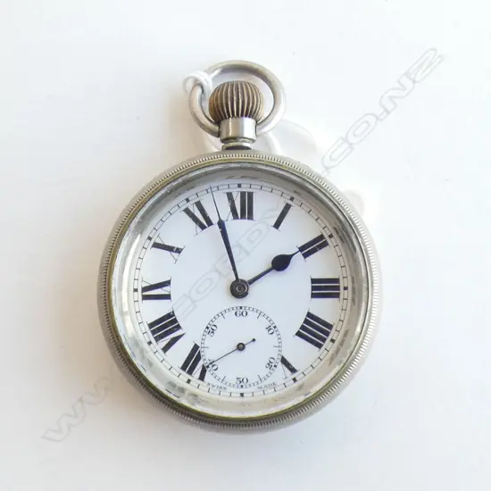 C1910 SWISS WHITE METAL OPEN FACE GENT'S POCKET WATCH ENAMEL DIAL