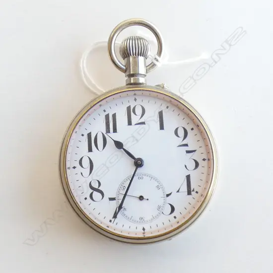 LGE WHITE METAL OPEN FACE POCKET WATCH OVER SIZED POSSIBLY RAILWAY USE