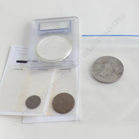 4 COINS. 2006 SILVER EAGLE $1 CASED. 1922 USA $1. GERMAN STATES PRUSSIA 4 &1 PFENNINGE 1837 & 1833 +